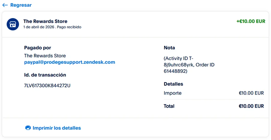 Comprobante de pago de ySense